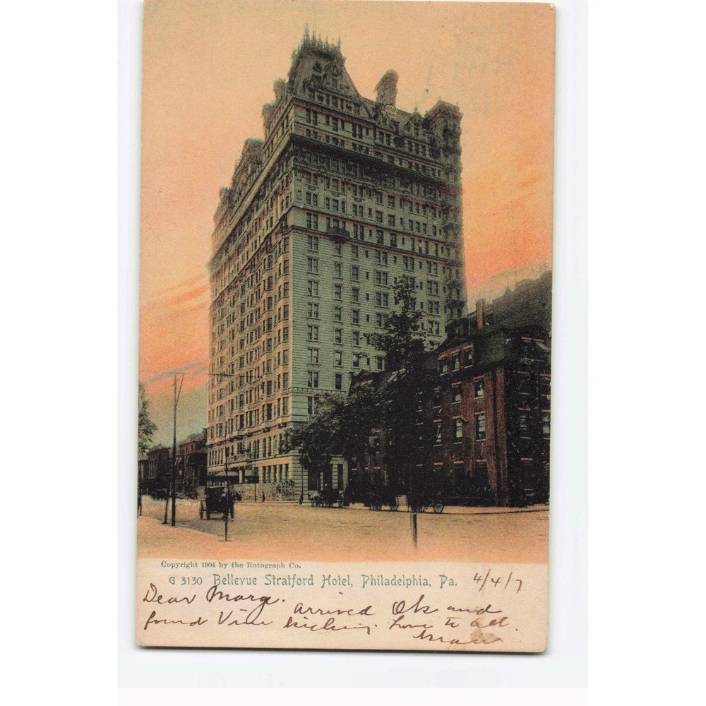 Vintage 1907 Bellevue Stratford Hotel Philadelphia PA Postcard Rotograph G 3130